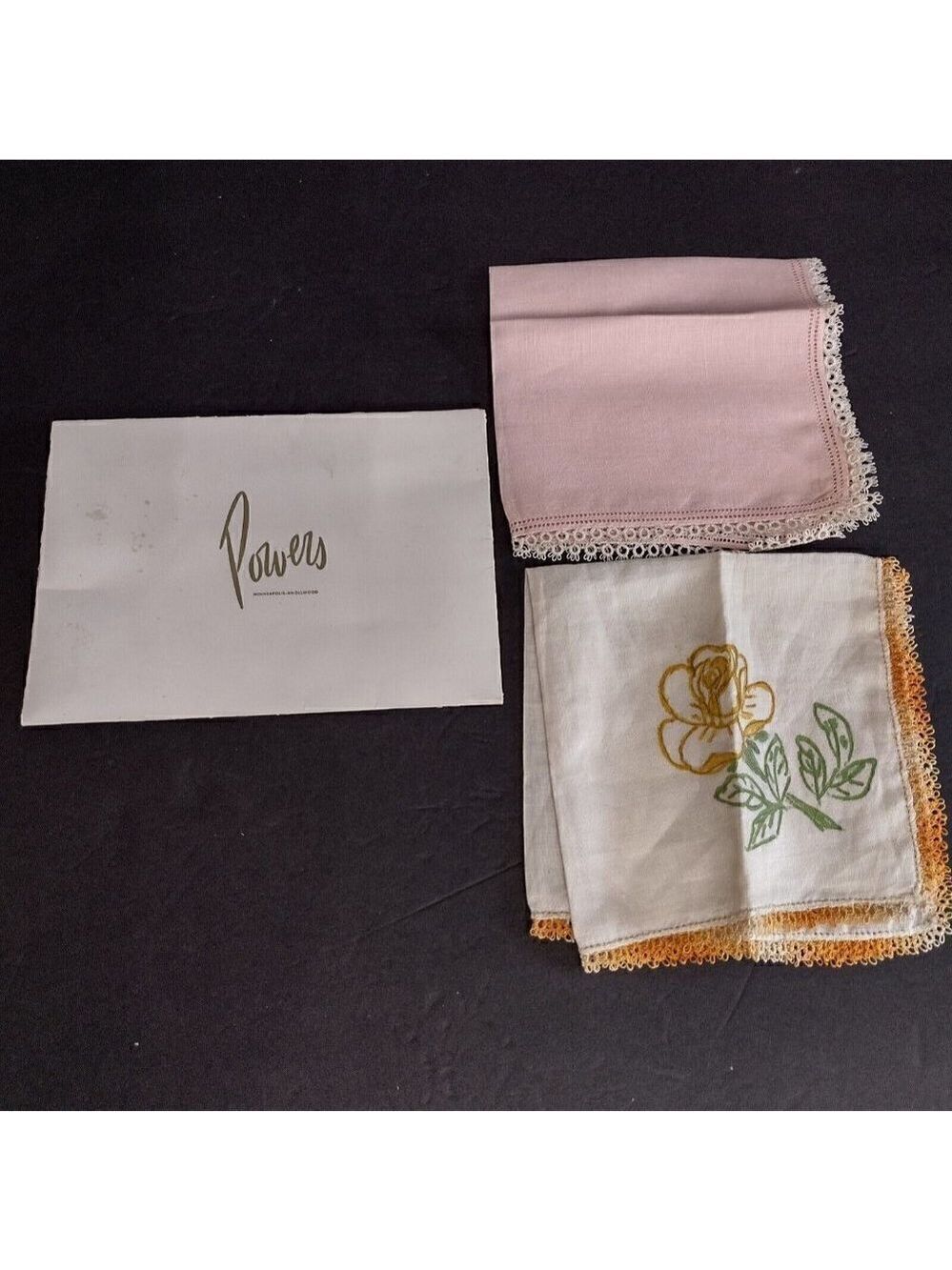 Antique Vintage (2) 100% Linen Hankies Handkerchiefs Powers Department Store